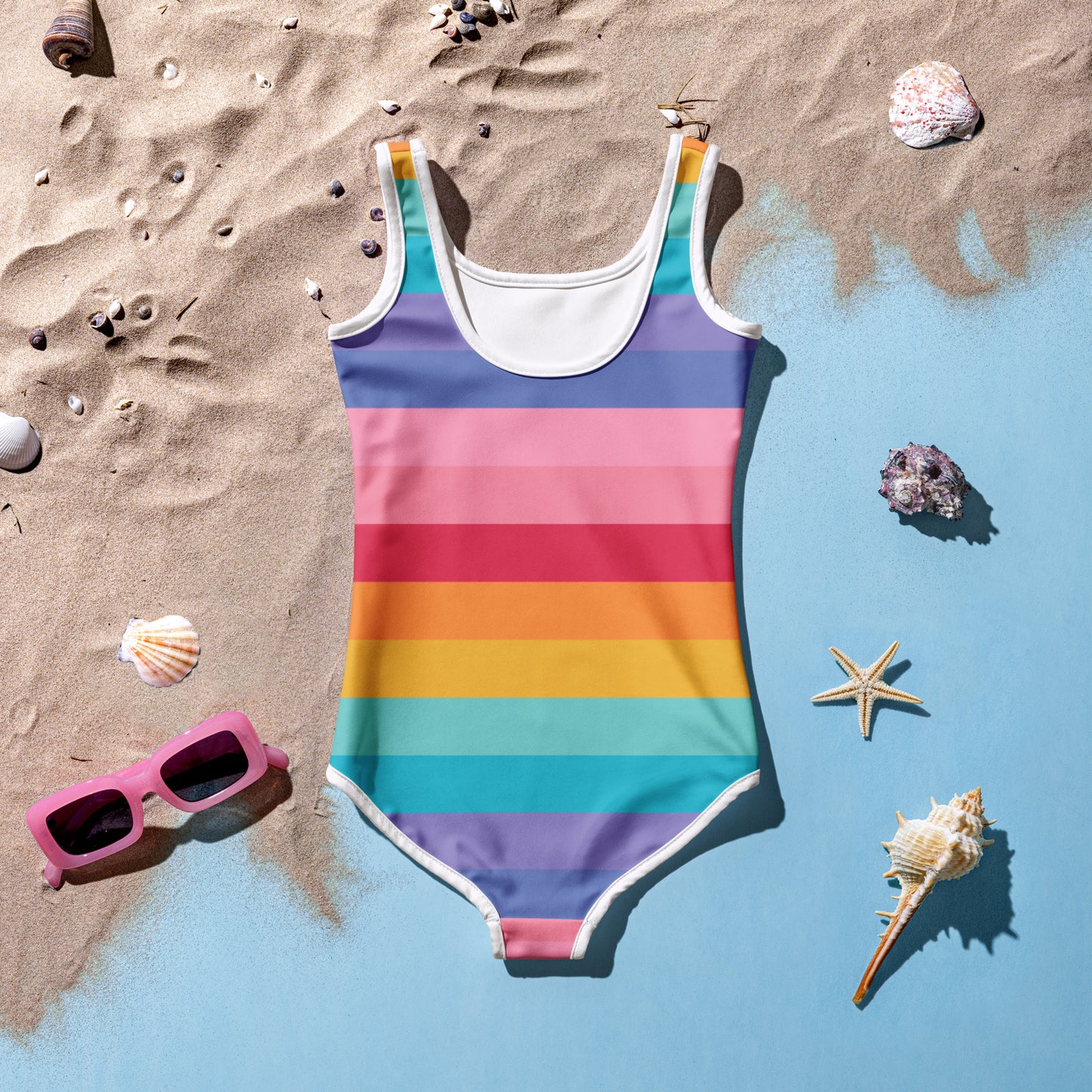 Girls Striped Rainbow Custom Age It's My Birthday Swimsuit