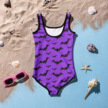 Girls Purple Bats Halloween Swimsuit