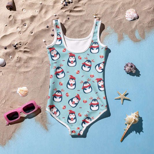 Girls Reindeer Penguin Christmas Swimsuit