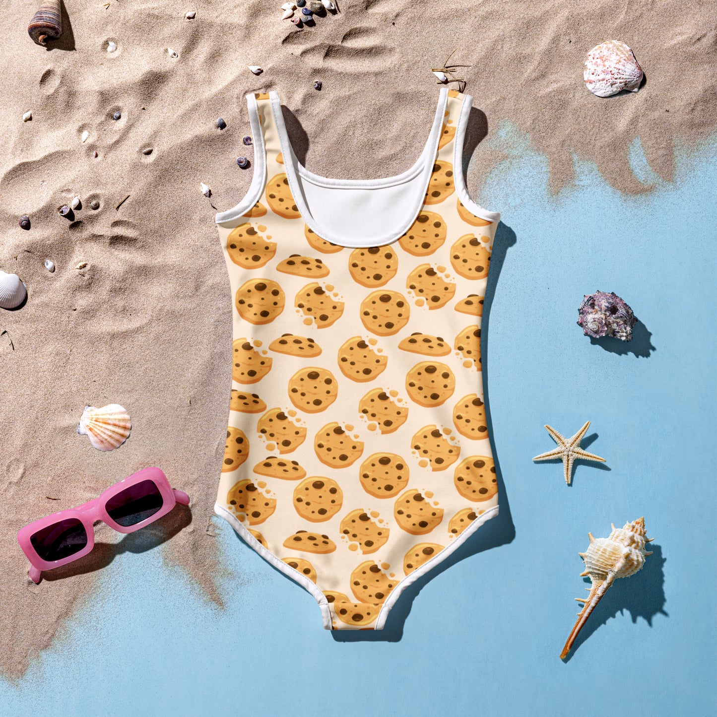 Girls Chocolate Chip Cookies Buttery Soft Swimsuit With UPF 50+