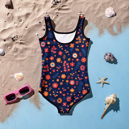 Girls Floral Blue Buttery Soft Swimsuit With UPF 50+