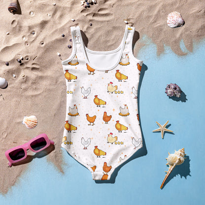 Girls Chicken Pattern Buttery Soft Swimsuit With UPF 50+