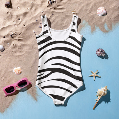 Girls Zebra Pattern Buttery Soft Swimsuit With UPF 50+