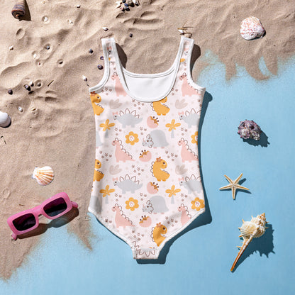 Girls Floral Dinosaur Buttery Soft Swimsuit With UPF 50+