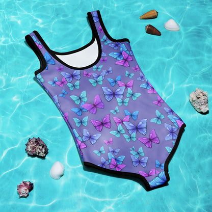 Girls Purple Butterflies Buttery Soft Swimsuit With UPF 50+