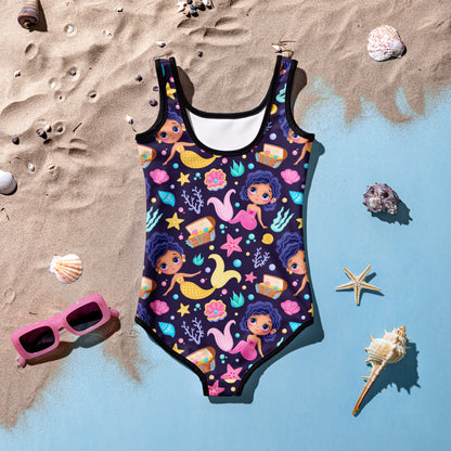 Girls Mermaid Pattern Buttery Soft Swimsuit With UPF 50+