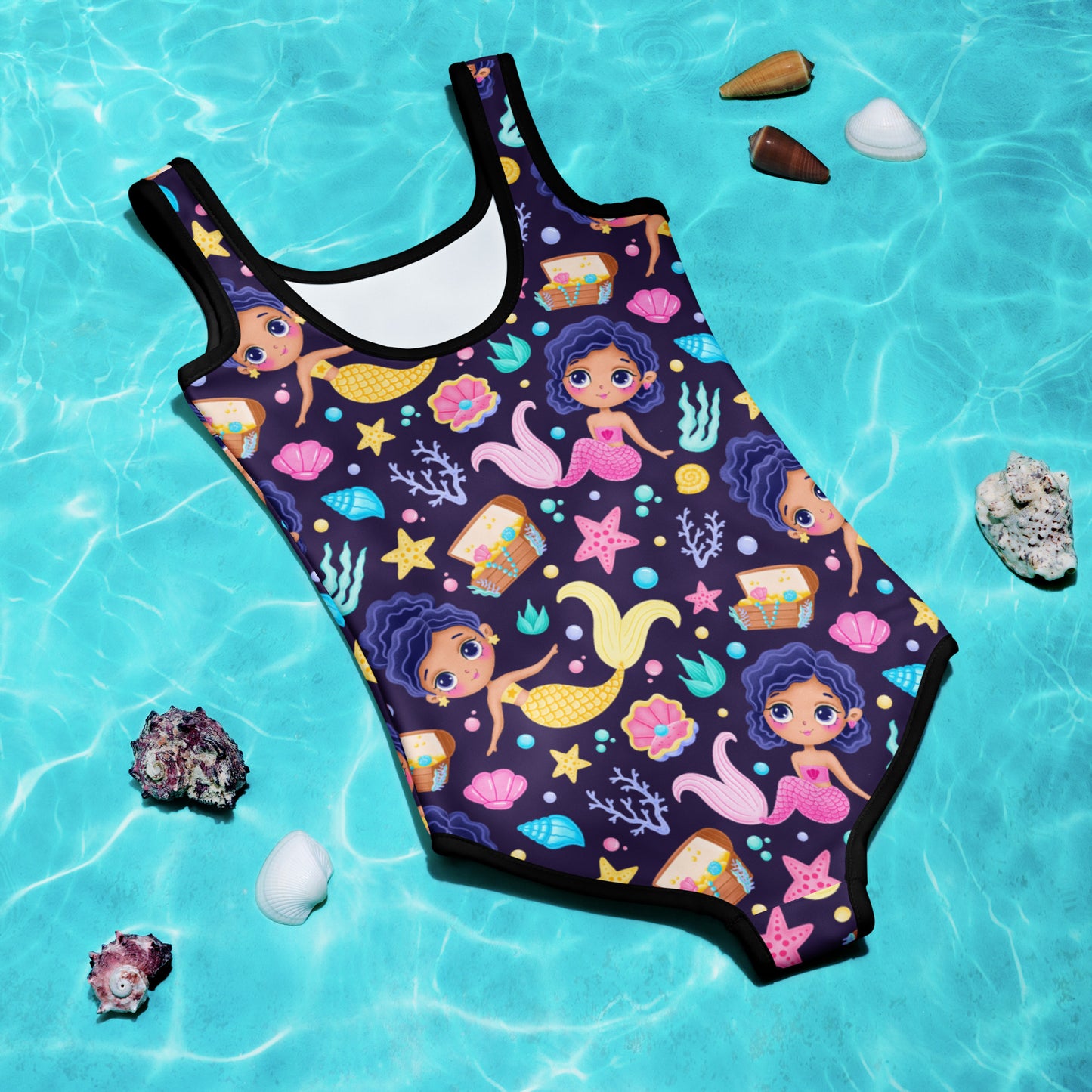 Girls Mermaid Pattern Buttery Soft Swimsuit With UPF 50+