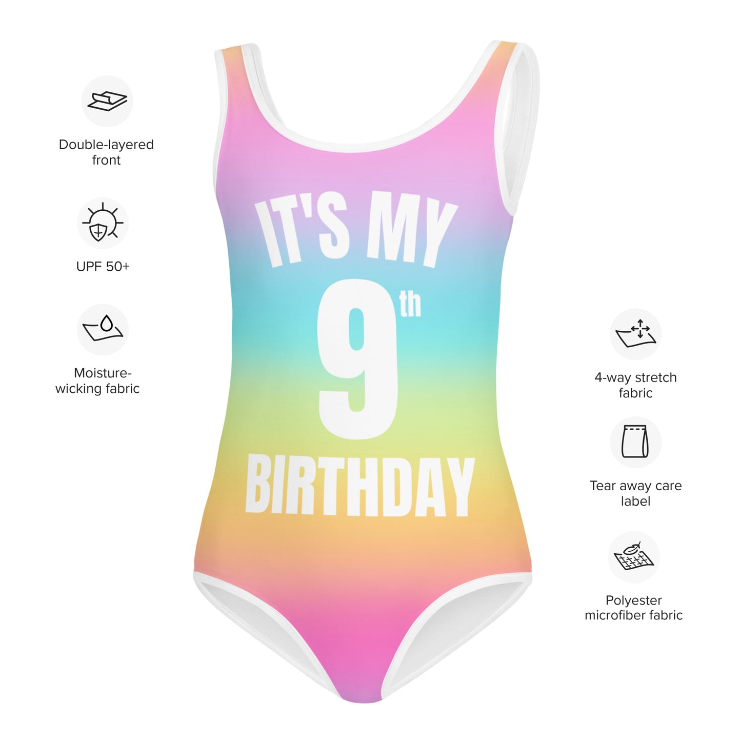 Girls Bright Rainbow Custom Age It's My Birthday Swimsuit