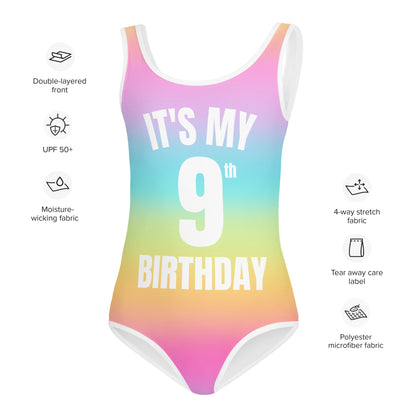 Girls Bright Rainbow Custom Age It's My Birthday Swimsuit