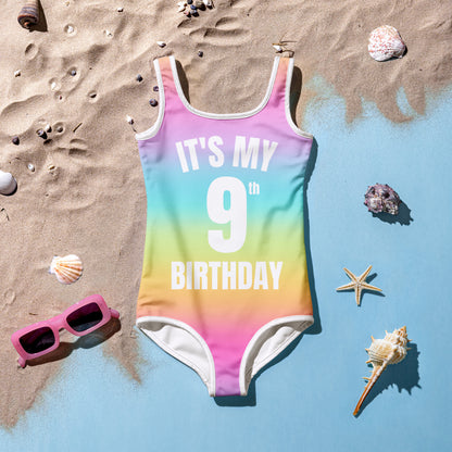 Girls Bright Rainbow Custom Age It's My Birthday Swimsuit