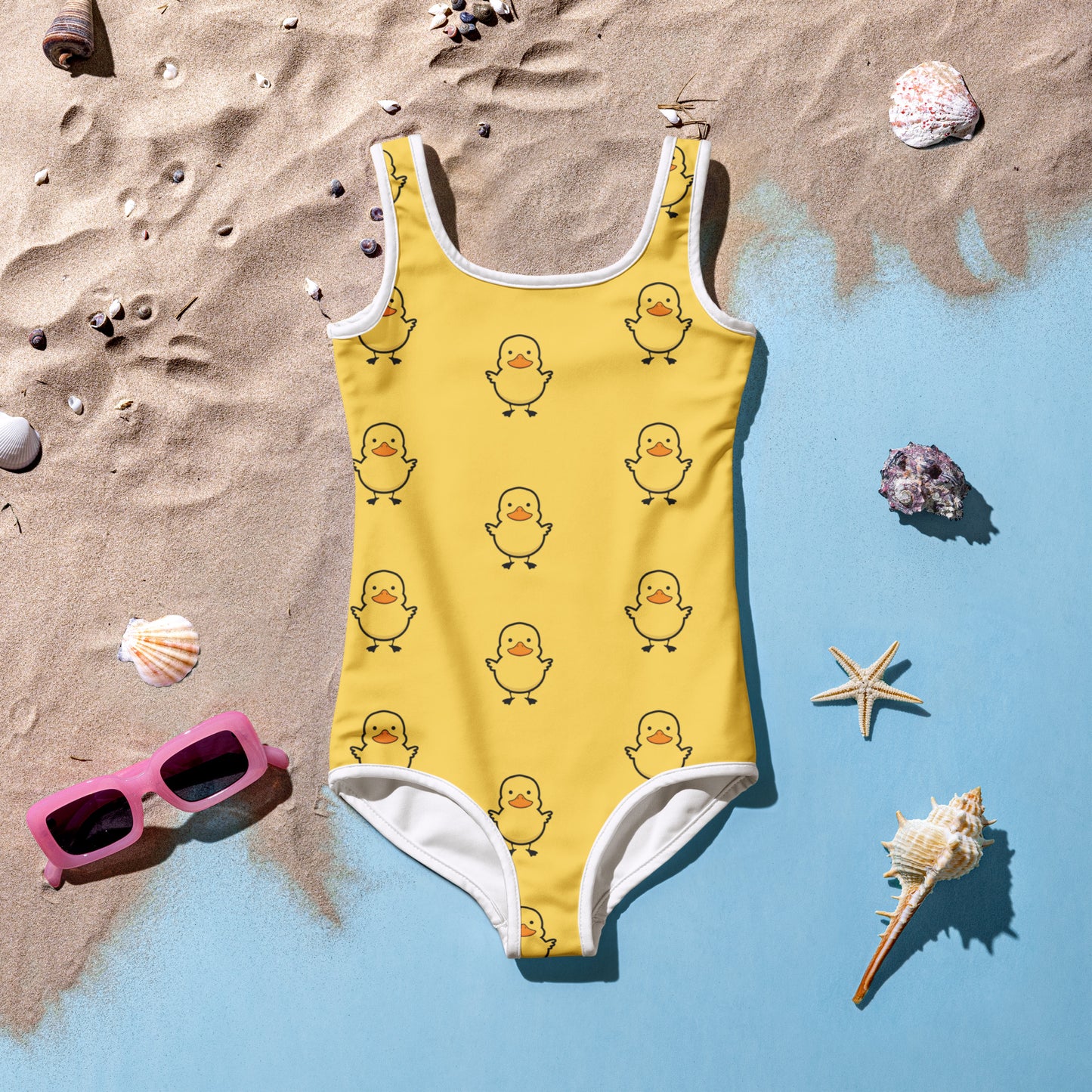 Girls Yellow Rubber Duck Buttery Soft Swimsuit With UPF 50+