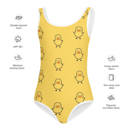 Girls Yellow Rubber Duck Buttery Soft Swimsuit With UPF 50+