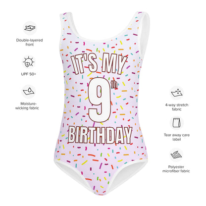 Girls Colorful Sprinkles Custom Age It's My Birthday Swimsuit