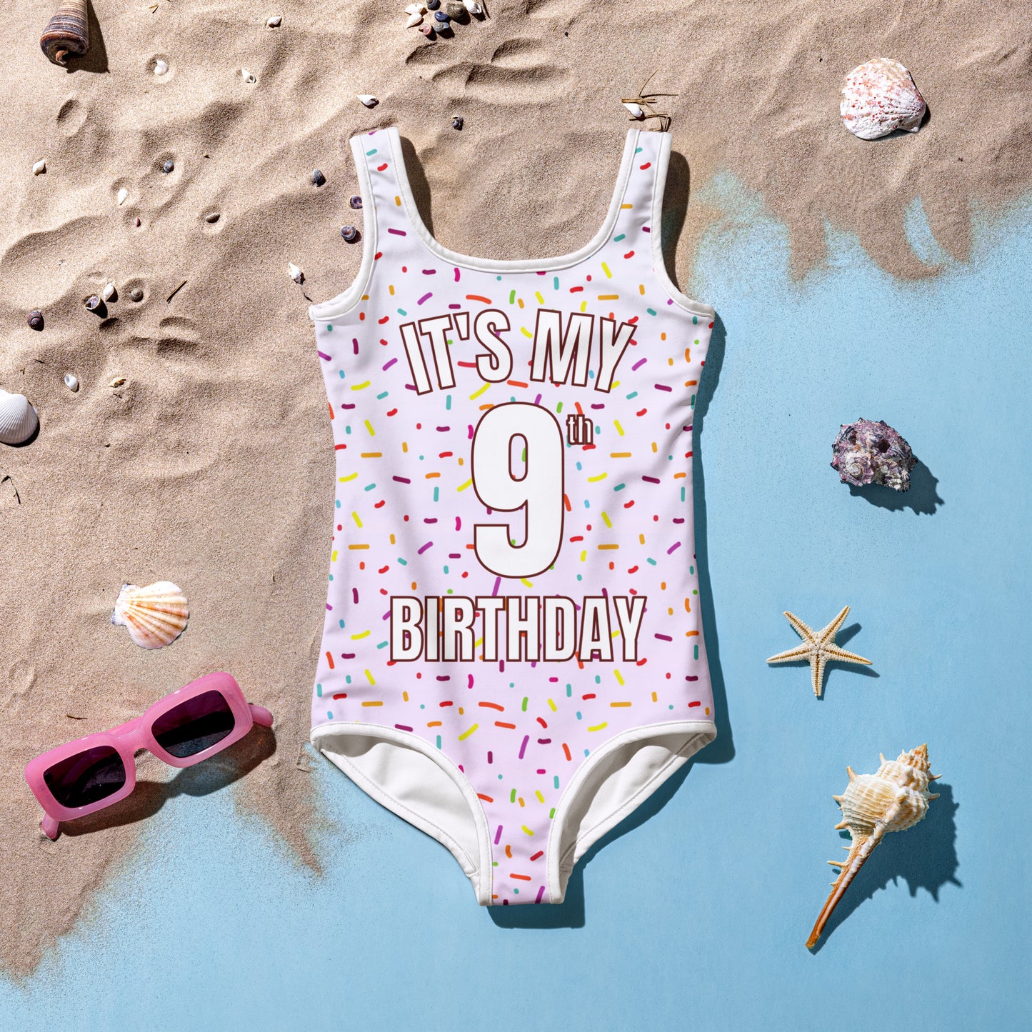 Girls Colorful Sprinkles Custom Age It's My Birthday Swimsuit