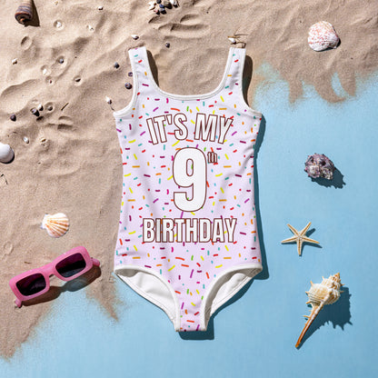 Girls Colorful Sprinkles Custom Age It's My Birthday Swimsuit