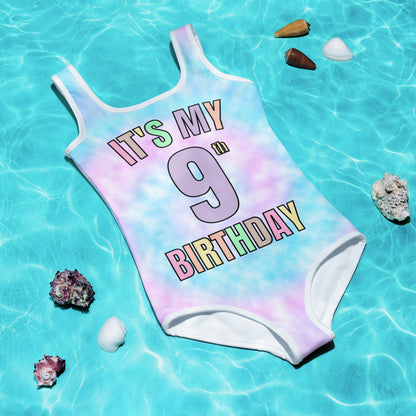 Girls Tie Dye Custom Age It's My Birthday Swimsuit