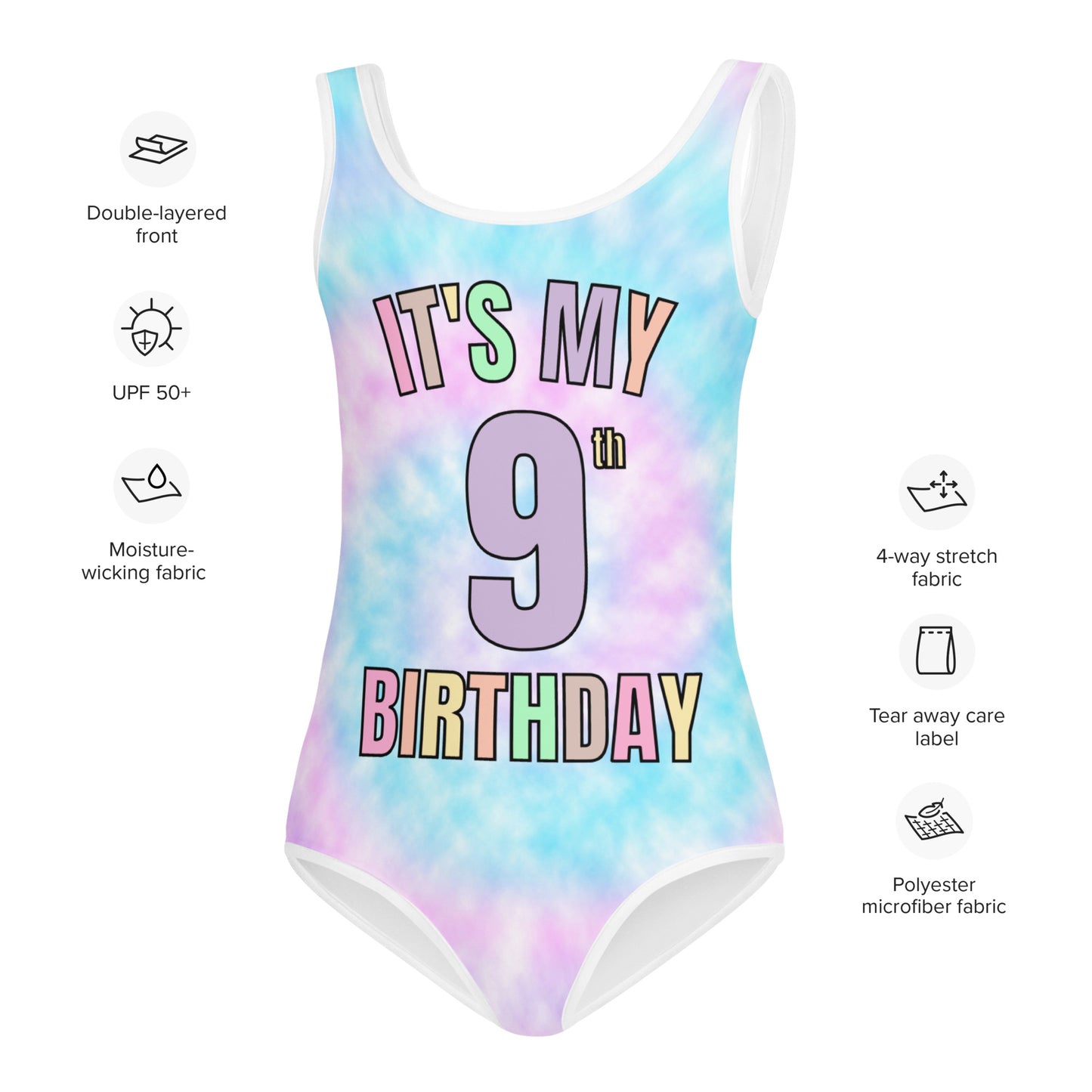 Girls Tie Dye Custom Age It's My Birthday Swimsuit