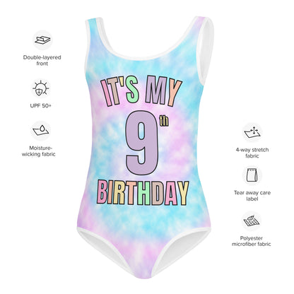 Girls Tie Dye Custom Age It's My Birthday Swimsuit