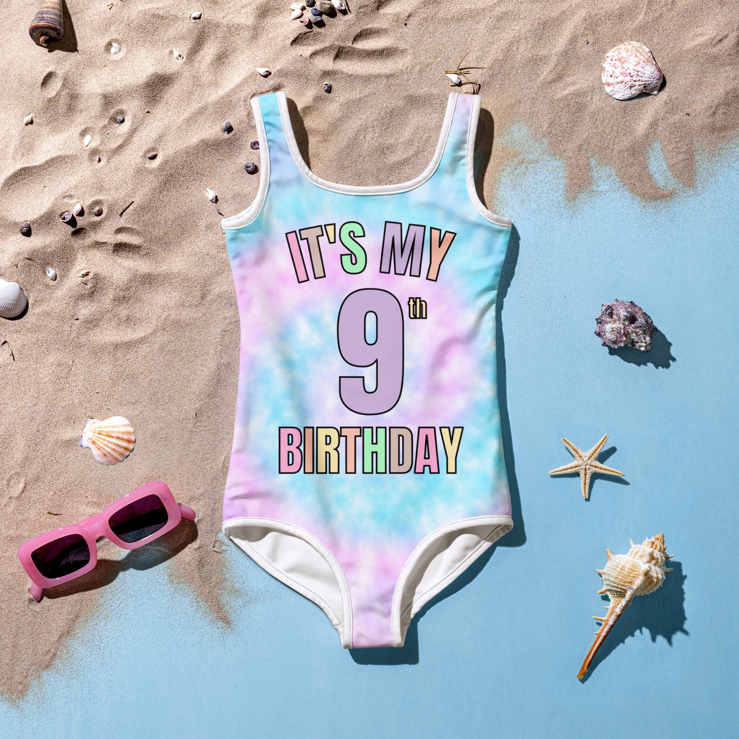 Girls Tie Dye Custom Age It's My Birthday Swimsuit