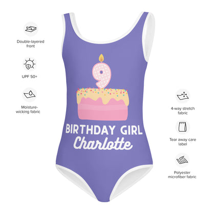 Birthday Girl Custom Name & Age Cake Swimsuit