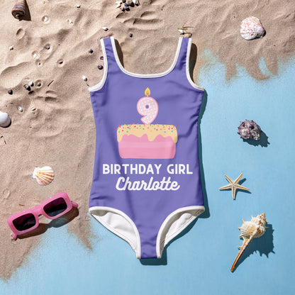 Birthday Girl Custom Name & Age Cake Swimsuit