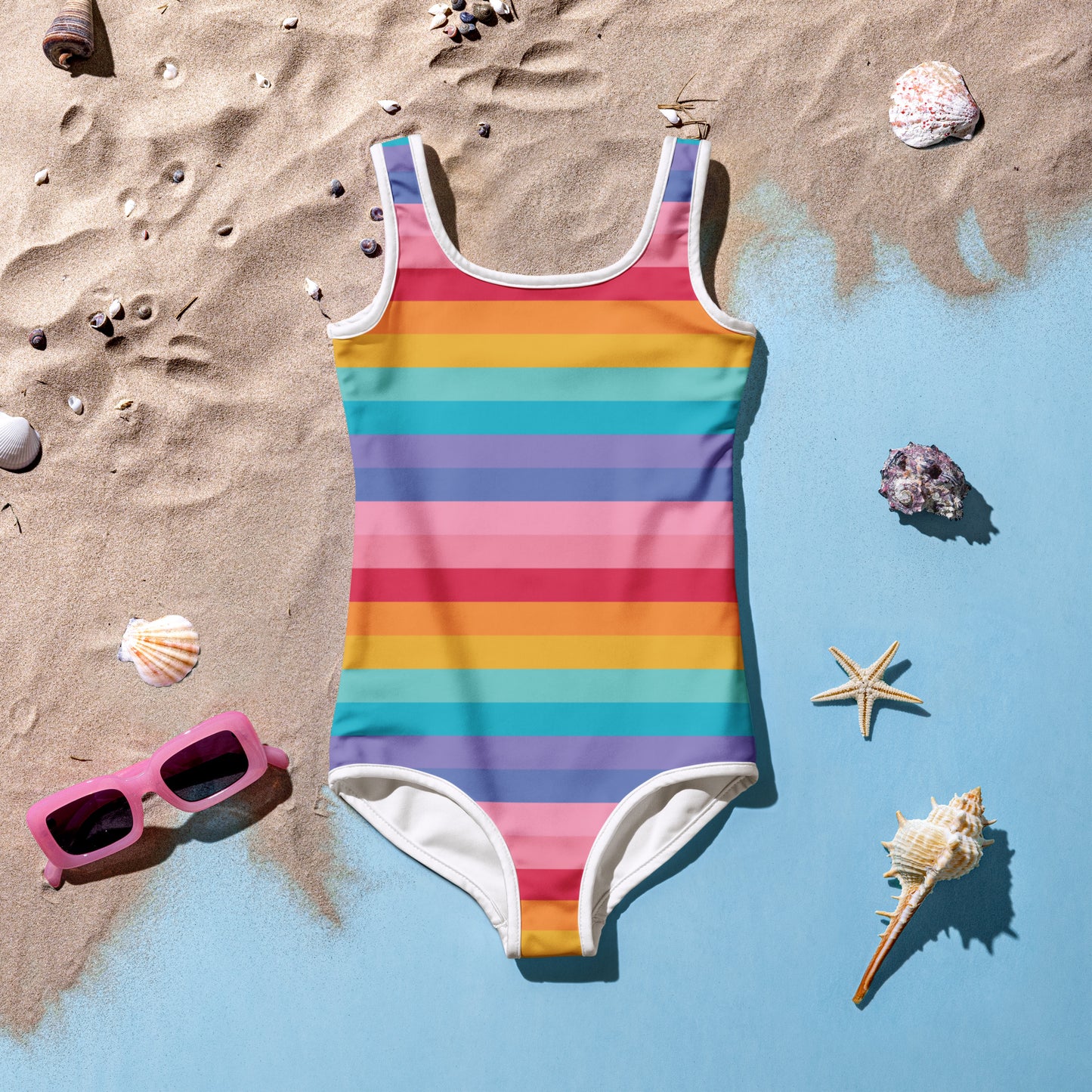 Girls Striped Rainbow Swimsuit