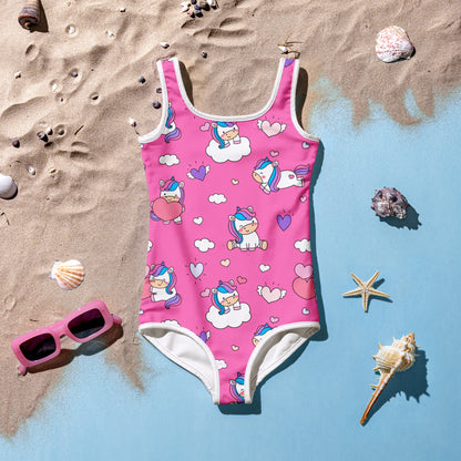 Girls Unicorn Hearts Swimsuit