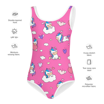 Girls Unicorn Hearts Swimsuit