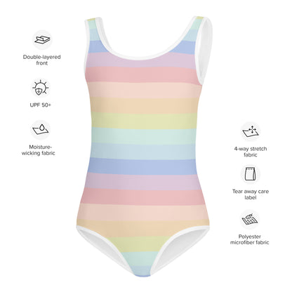 Girls Pastel Striped Rainbow Swimsuit