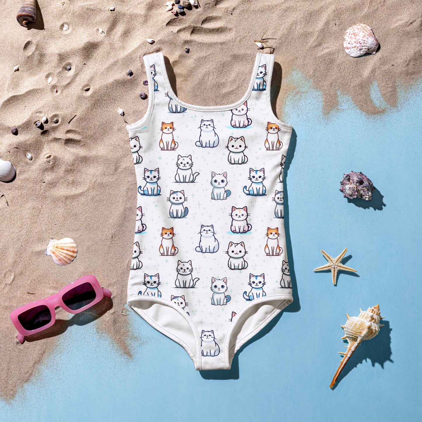 Girls Cat Pattern Swimsuit