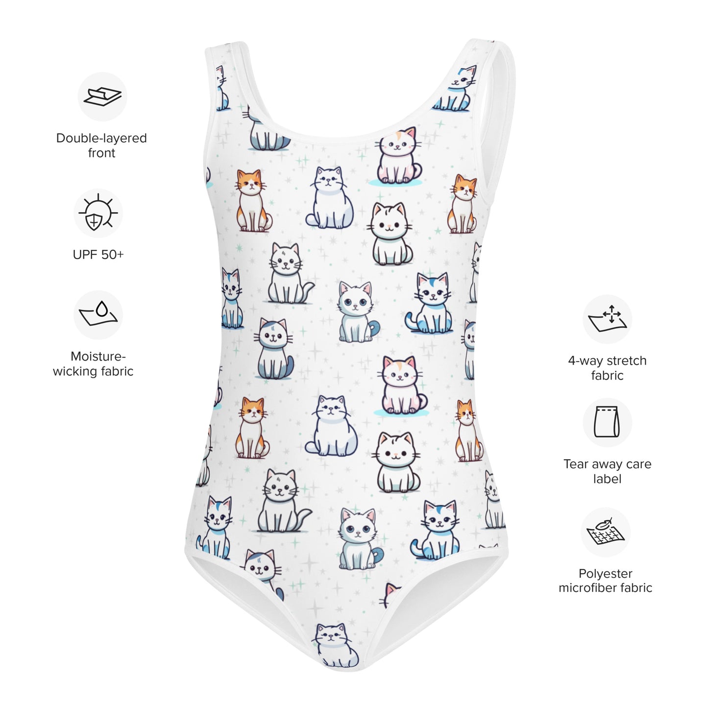 Girls Cat Pattern Swimsuit