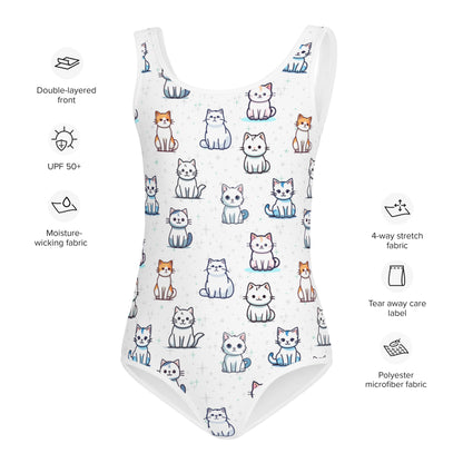 Girls Cat Pattern Swimsuit