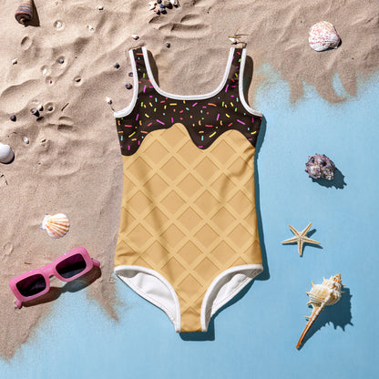 Girls Chocolate Ice Cream Waffle Cone Swimsuit