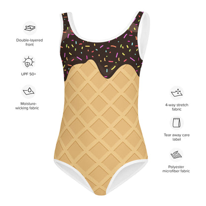 Girls Chocolate Ice Cream Waffle Cone Swimsuit