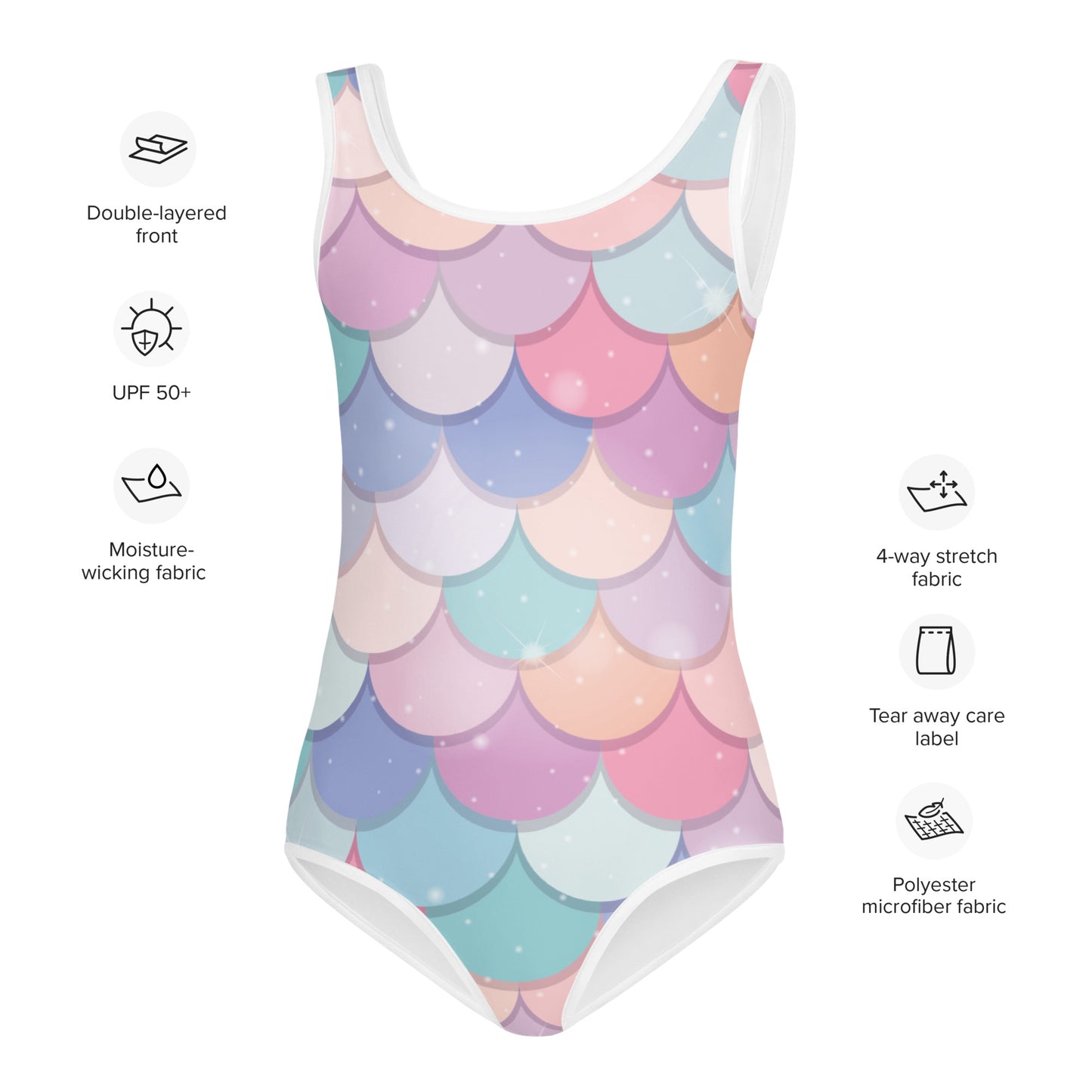 Girls Rainbow Mermaid Scales Buttery Soft Swimsuit With UPF 50+