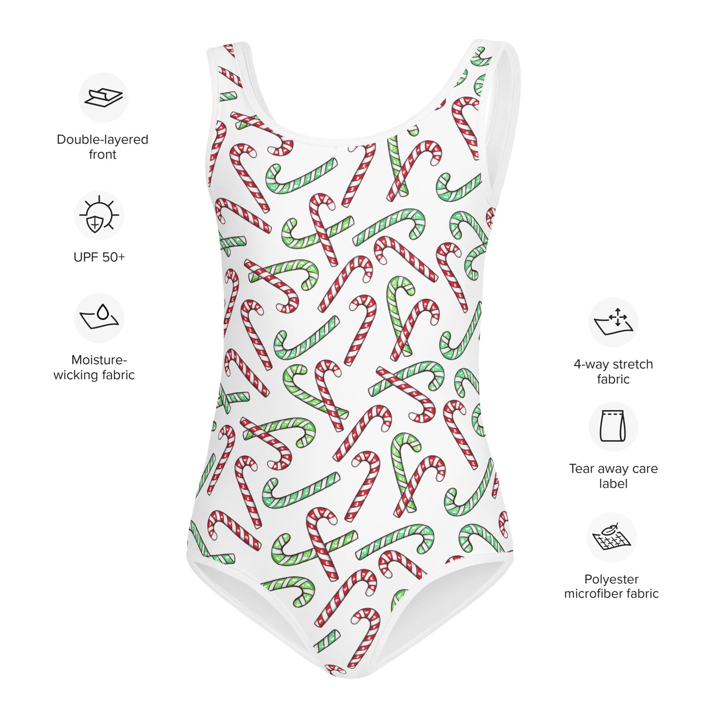 Girls Red & Green Candy Cane Christmas Swimsuit