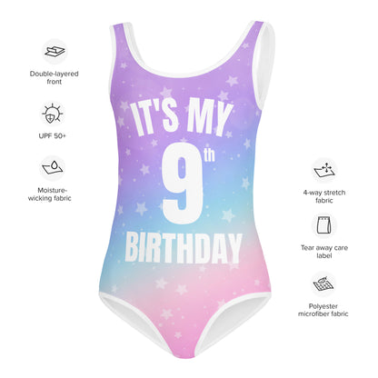 Girls Custom Age It's My Birthday Rainbow Stars Swimsuit