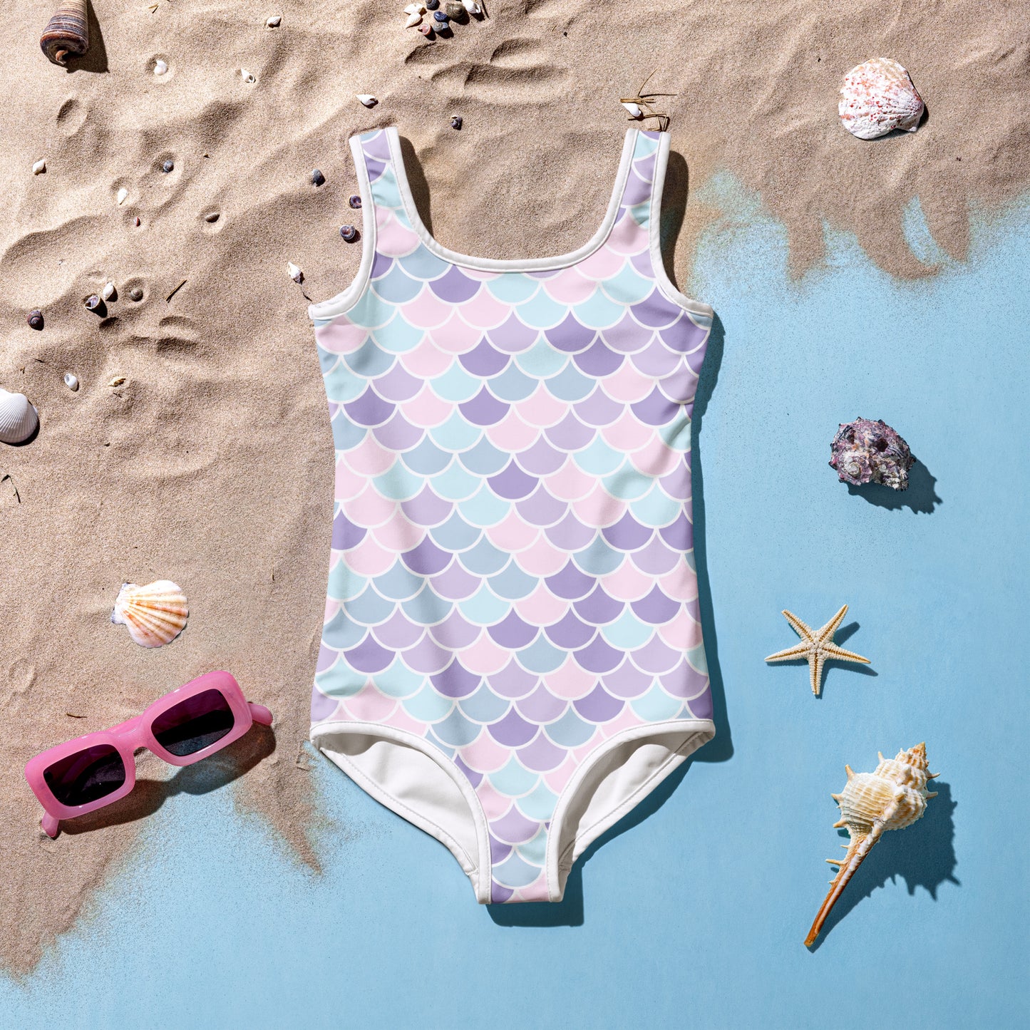 Girls Purple Mermaid Scales Swimsuit