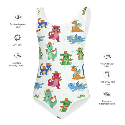 Girls Cartoon Dragons Swimsuit