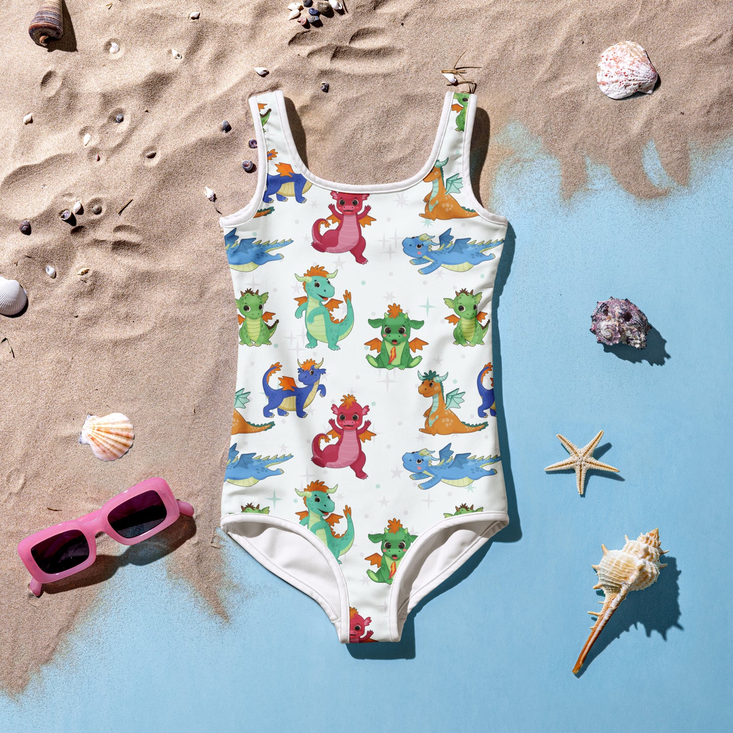 Girls Cartoon Dragons Swimsuit