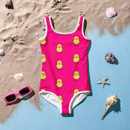 Girls Pink Duck Swimsuit