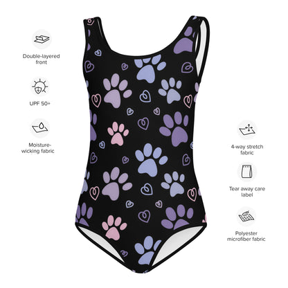 Girls Purple/Pink Paw Prints Swimsuit