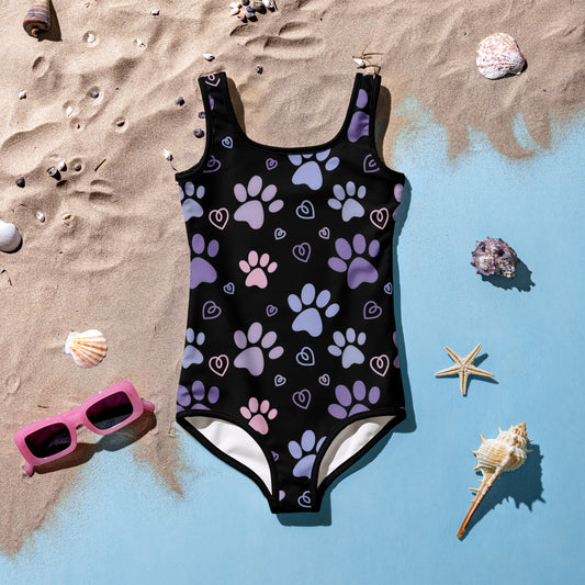 Girls Purple/Pink Paw Prints Swimsuit