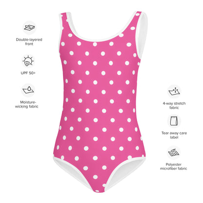 Girls Pink Polka Dots Buttery Soft Swimsuit With UPF 50+