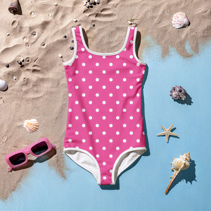 Girls Pink Polka Dots Buttery Soft Swimsuit With UPF 50+