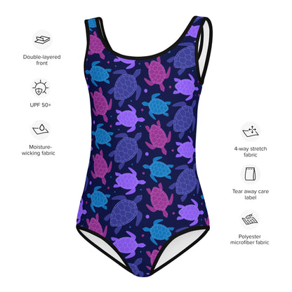 Girls Purple Turtles Swimsuit