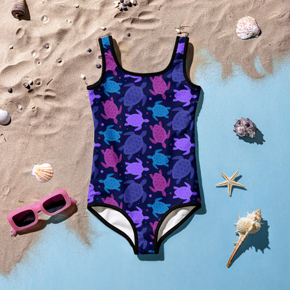 Girls Purple Turtles Swimsuit