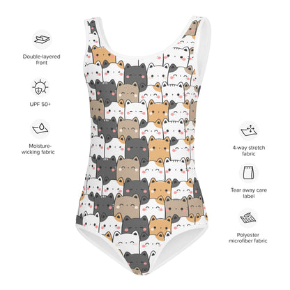 Girls Kawaii Cat Face Swimsuit