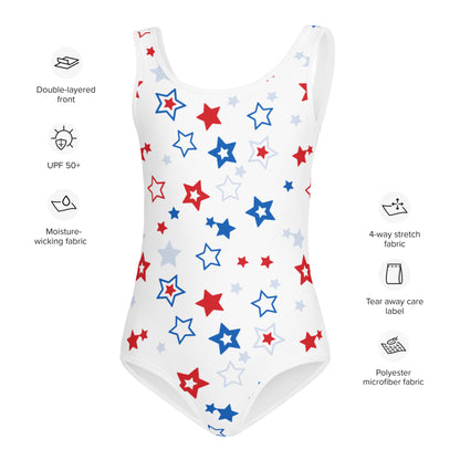 Girls Red, White And Blue Stars 4th Of July Swimsuit