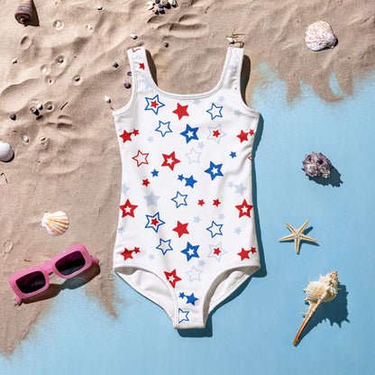 Girls Red, White And Blue Stars 4th Of July Swimsuit